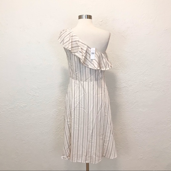 Ann Taylor One Shoulder Dress Cream Black Striped 4 - Picture 7 of 9